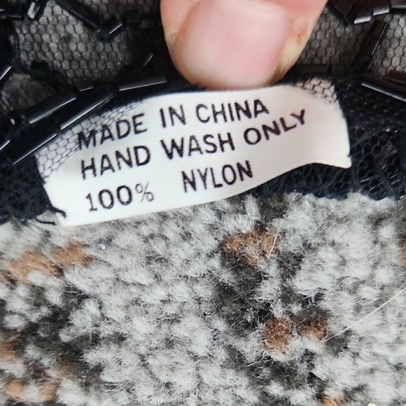 Vintage Nylon Beaded Shoulder Shawl Black - Picture 2 of 8